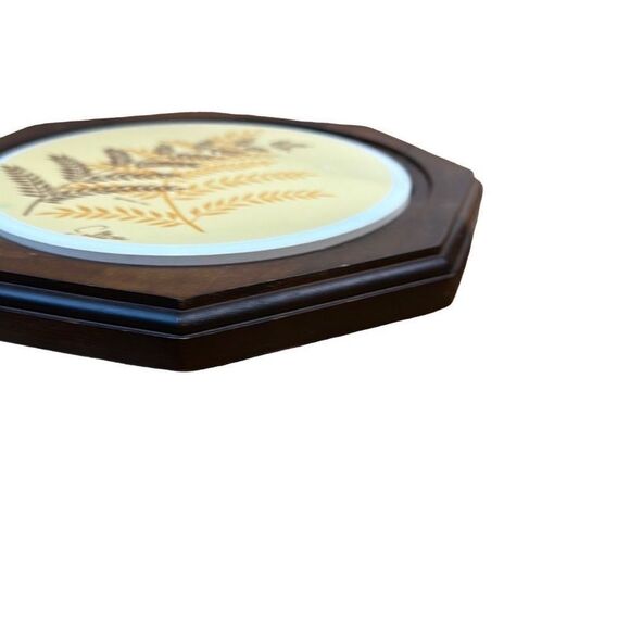 1981 HIMARK SALTERA Wood Cheese Board Cloche Yellow Brown Fronds ferns hot plate - Picture 7 of 7
